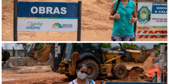 Montagem com as duas fotos de Alysse em cima e Ozineide embaixo. As duas mostram a obra de infraestrutura no São Bento
