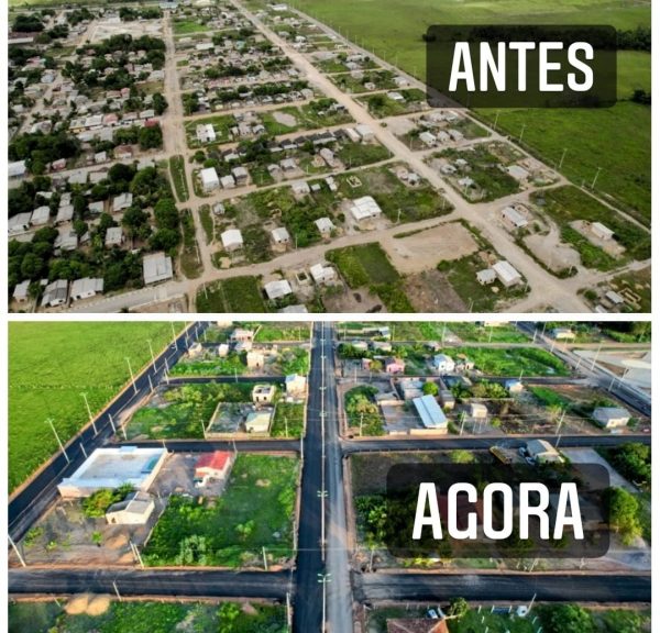 Asfalto muda a cara de Iracema. Imagem do antes e depois