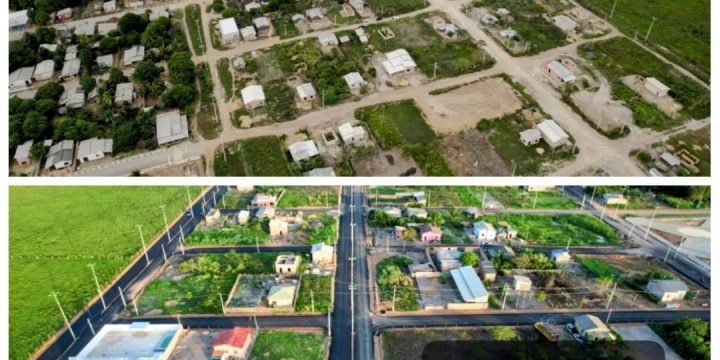 Asfalto muda a cara de Iracema. Imagem do antes e depois